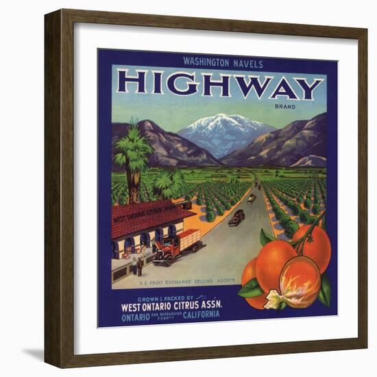 Highway Brand - Ontario, California - Citrus Crate Label-Lantern Press-Framed Art Print