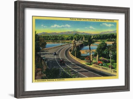 Highway Bridge across Santa Ana River - Riverside, CA-Lantern Press-Framed Art Print