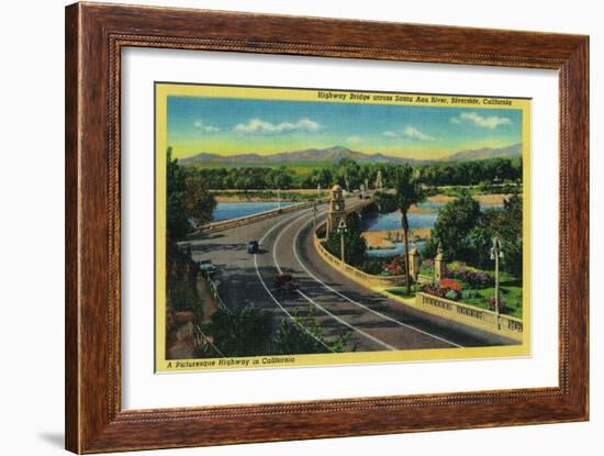 Highway Bridge across Santa Ana River - Riverside, CA-Lantern Press-Framed Art Print