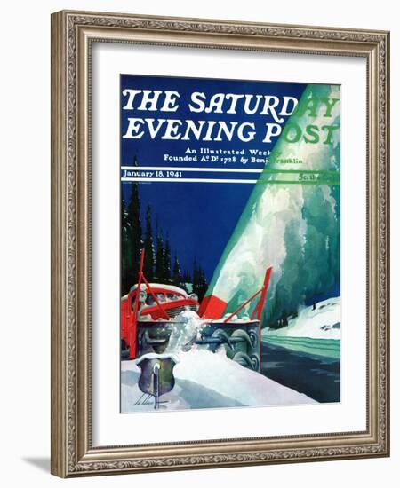 "Highway Snowplow," Saturday Evening Post Cover, January 18, 1941-Ski Weld-Framed Giclee Print