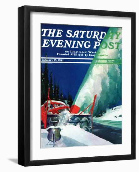 "Highway Snowplow," Saturday Evening Post Cover, January 18, 1941-Ski Weld-Framed Giclee Print
