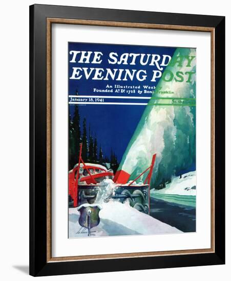 "Highway Snowplow," Saturday Evening Post Cover, January 18, 1941-Ski Weld-Framed Giclee Print