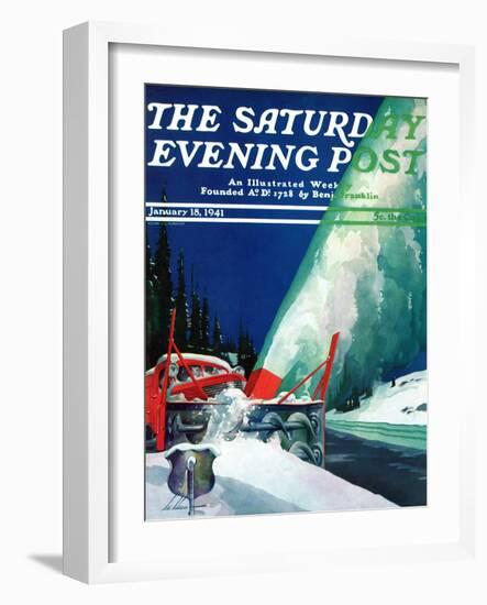 "Highway Snowplow," Saturday Evening Post Cover, January 18, 1941-Ski Weld-Framed Giclee Print