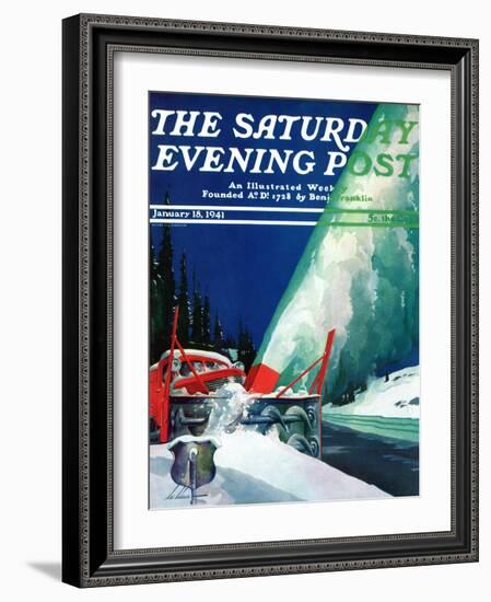 "Highway Snowplow," Saturday Evening Post Cover, January 18, 1941-Ski Weld-Framed Giclee Print