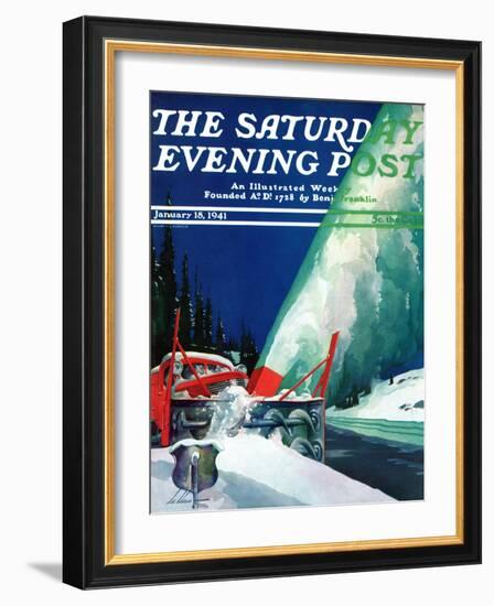 "Highway Snowplow," Saturday Evening Post Cover, January 18, 1941-Ski Weld-Framed Giclee Print