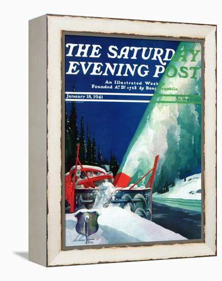 "Highway Snowplow," Saturday Evening Post Cover, January 18, 1941-Ski Weld-Framed Premier Image Canvas