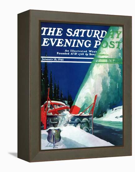 "Highway Snowplow," Saturday Evening Post Cover, January 18, 1941-Ski Weld-Framed Premier Image Canvas