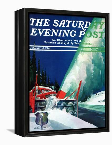 "Highway Snowplow," Saturday Evening Post Cover, January 18, 1941-Ski Weld-Framed Premier Image Canvas