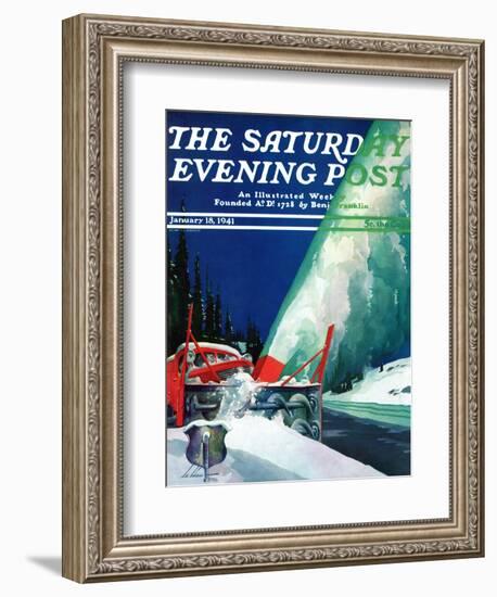 "Highway Snowplow," Saturday Evening Post Cover, January 18, 1941-Ski Weld-Framed Giclee Print