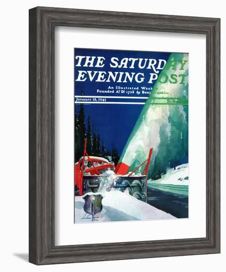 "Highway Snowplow," Saturday Evening Post Cover, January 18, 1941-Ski Weld-Framed Giclee Print