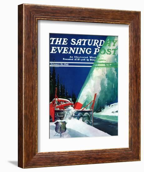 "Highway Snowplow," Saturday Evening Post Cover, January 18, 1941-Ski Weld-Framed Giclee Print