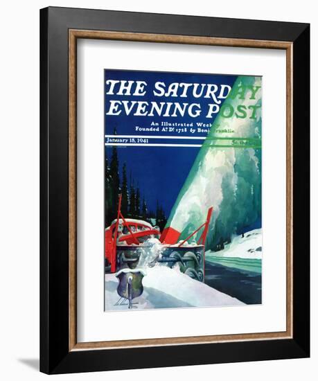 "Highway Snowplow," Saturday Evening Post Cover, January 18, 1941-Ski Weld-Framed Giclee Print