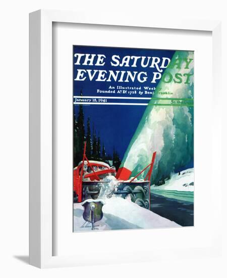 "Highway Snowplow," Saturday Evening Post Cover, January 18, 1941-Ski Weld-Framed Giclee Print