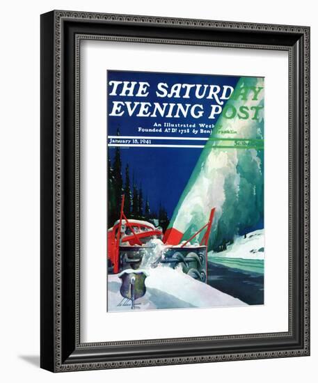 "Highway Snowplow," Saturday Evening Post Cover, January 18, 1941-Ski Weld-Framed Giclee Print