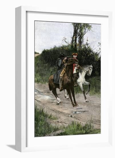 Highwayman Dick Turpin Holding Up a Rider on An English Road, 1700s-null-Framed Giclee Print