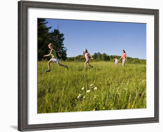 Hikeers walk in a field in Sabins Pasture, Montpelier, Vermont, USA-Jerry & Marcy Monkman-Framed Photographic Print