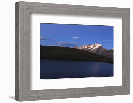 Hiker Admires Sunset on Rossett Lake at an Altitude of 2709 Meters-Roberto Moiola-Framed Photographic Print