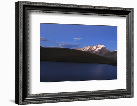 Hiker Admires Sunset on Rossett Lake at an Altitude of 2709 Meters-Roberto Moiola-Framed Photographic Print