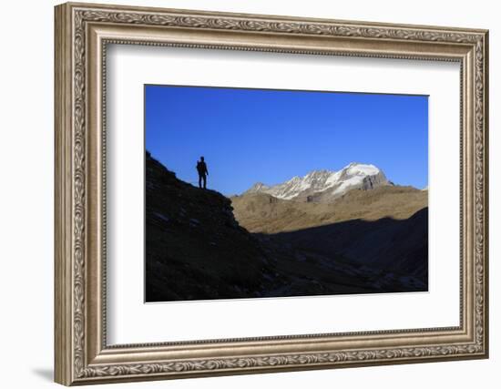 Hiker Admires the View of Alpi Graie (Graian Alps) Landscape, Gran Paradiso National Park, Italy-Roberto Moiola-Framed Photographic Print