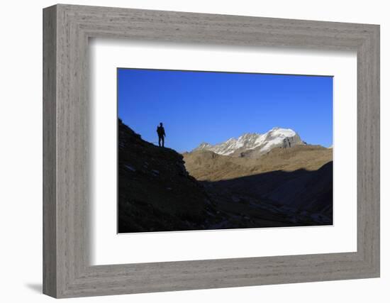 Hiker Admires the View of Alpi Graie (Graian Alps) Landscape, Gran Paradiso National Park, Italy-Roberto Moiola-Framed Photographic Print