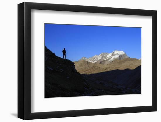 Hiker Admires the View of Alpi Graie (Graian Alps) Landscape, Gran Paradiso National Park, Italy-Roberto Moiola-Framed Photographic Print