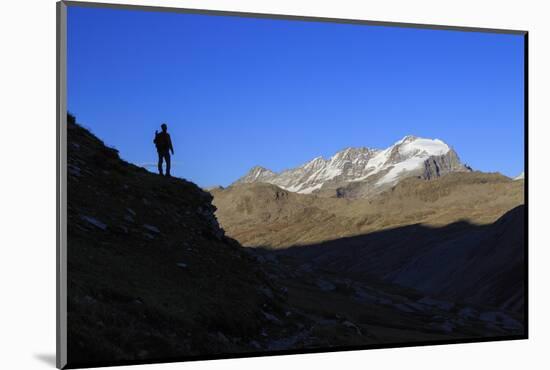 Hiker Admires the View of Alpi Graie (Graian Alps) Landscape, Gran Paradiso National Park, Italy-Roberto Moiola-Mounted Photographic Print