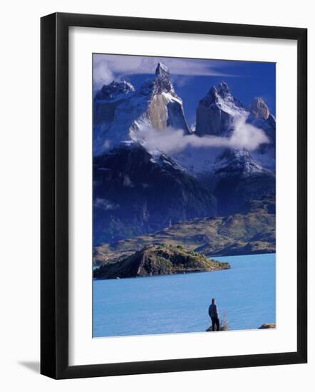 Hiker and Cuernos del Paine, Torres del Paine National Park, Chile-Art Wolfe-Framed Photographic Print