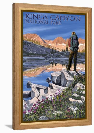 Hiker and Lake - Kings Canyon National Park, California-Lantern Press-Framed Stretched Canvas