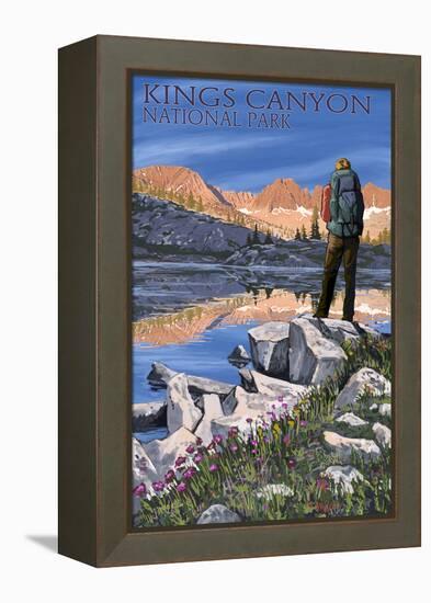 Hiker and Lake - Kings Canyon National Park, California-Lantern Press-Framed Stretched Canvas