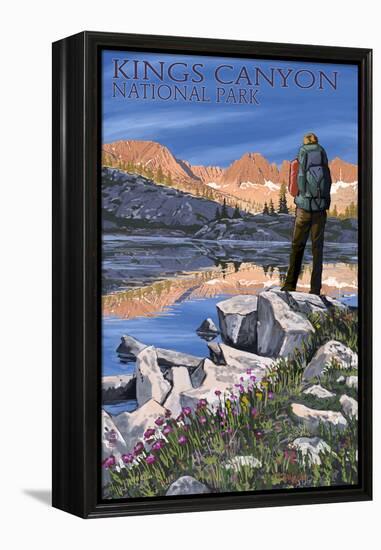 Hiker and Lake - Kings Canyon National Park, California-Lantern Press-Framed Stretched Canvas