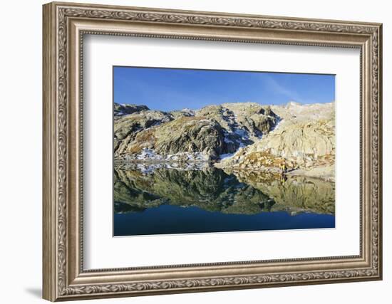 Hiker at Lac Blanc, Chamonix, Haute-Savoie, French Alps, France, Europe-Christian Kober-Framed Photographic Print