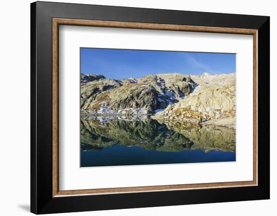 Hiker at Lac Blanc, Chamonix, Haute-Savoie, French Alps, France, Europe-Christian Kober-Framed Photographic Print