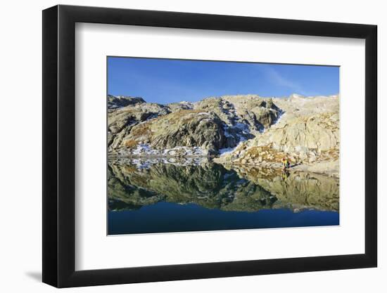 Hiker at Lac Blanc, Chamonix, Haute-Savoie, French Alps, France, Europe-Christian Kober-Framed Photographic Print