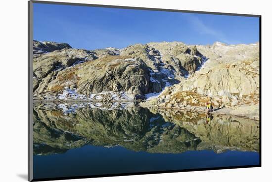 Hiker at Lac Blanc, Chamonix, Haute-Savoie, French Alps, France, Europe-Christian Kober-Mounted Photographic Print