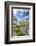 Hiker crossing a stream Engadine Canton of Grisons Switzerland Europe-ClickAlps-Framed Photographic Print