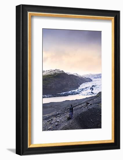 Hiker in front of the Vatnajokull glacier in Vatnajokull National Park in southeast Iceland, Polar -Alex Robinson-Framed Photographic Print