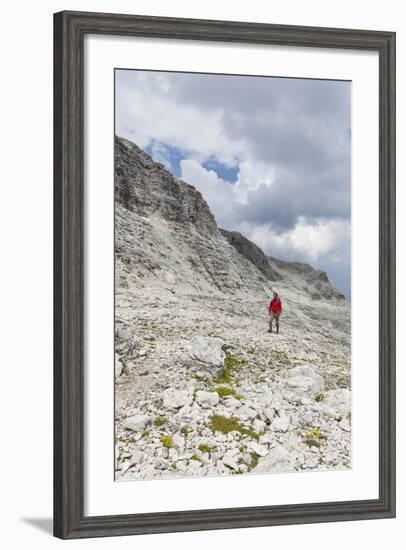 Hiker in the Way to the Summit of the Piz BoŽ, the Dolomites, South Tyrol, Italy, Europe-Gerhard Wild-Framed Photographic Print