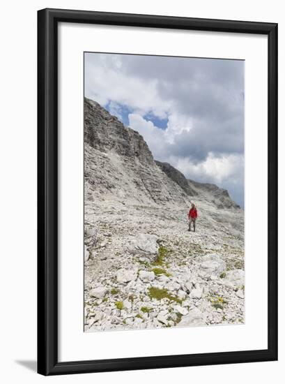 Hiker in the Way to the Summit of the Piz BoŽ, the Dolomites, South Tyrol, Italy, Europe-Gerhard Wild-Framed Photographic Print