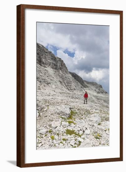 Hiker in the Way to the Summit of the Piz BoŽ, the Dolomites, South Tyrol, Italy, Europe-Gerhard Wild-Framed Photographic Print