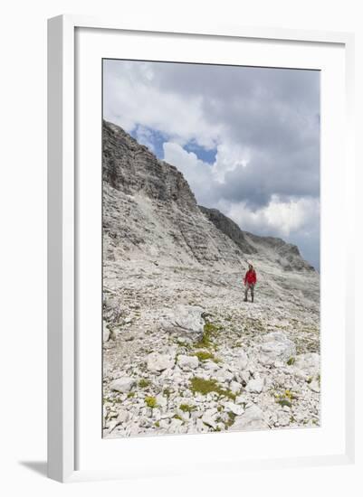 Hiker in the Way to the Summit of the Piz BoŽ, the Dolomites, South Tyrol, Italy, Europe-Gerhard Wild-Framed Photographic Print