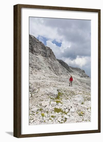 Hiker in the Way to the Summit of the Piz BoŽ, the Dolomites, South Tyrol, Italy, Europe-Gerhard Wild-Framed Photographic Print