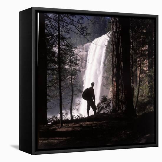 Hiker Looking at Vernal Falls in Yosemite National Park-Ralph Crane-Framed Premier Image Canvas