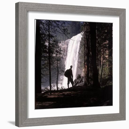 Hiker Looking at Vernal Falls in Yosemite National Park-Ralph Crane-Framed Photographic Print