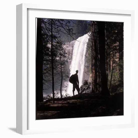 Hiker Looking at Vernal Falls in Yosemite National Park-Ralph Crane-Framed Photographic Print