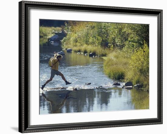 Hiker on Stepping Stones-null-Framed Photographic Print