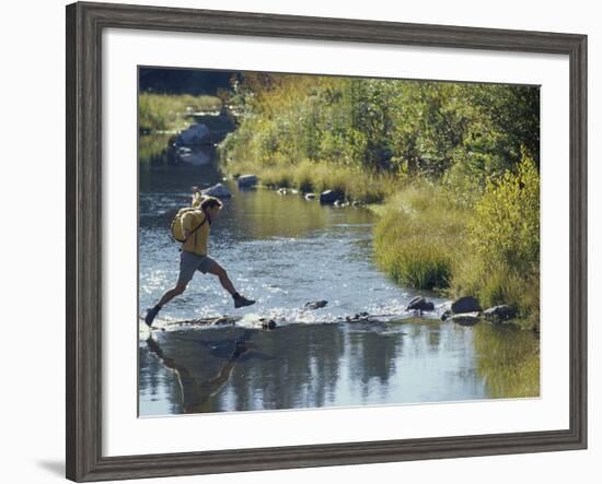 Hiker on Stepping Stones-null-Framed Photographic Print