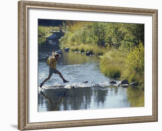 Hiker on Stepping Stones-null-Framed Photographic Print