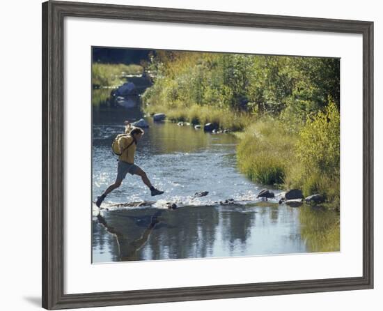 Hiker on Stepping Stones-null-Framed Photographic Print