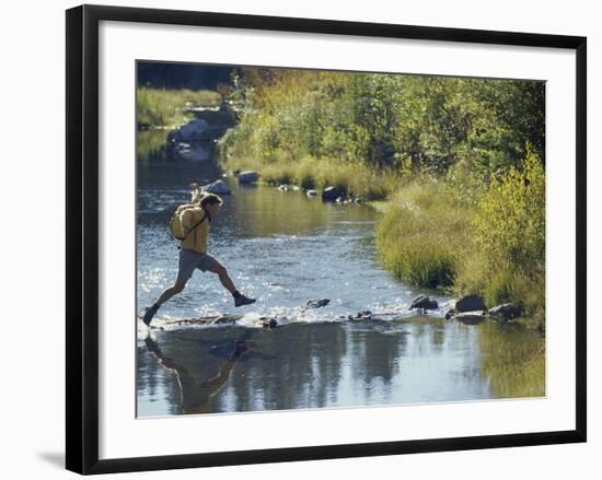 Hiker on Stepping Stones-null-Framed Photographic Print