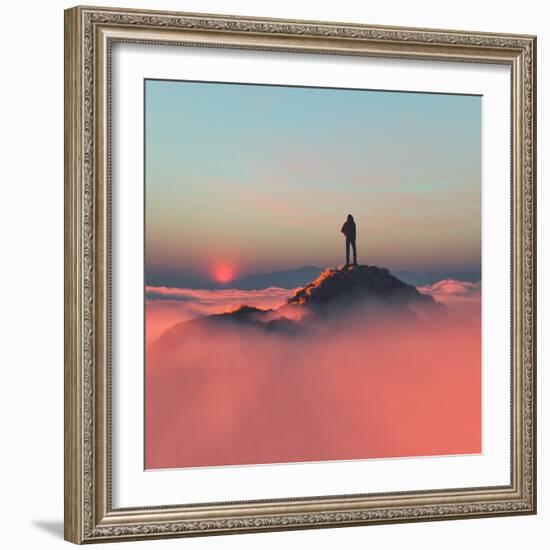 Hiker on the Mountain-Orla-Framed Photographic Print